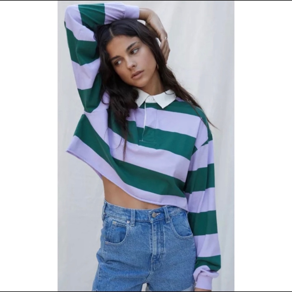 NWT URBAN OUTFITTERS PURPLE GREEN STRIPED SHIRT